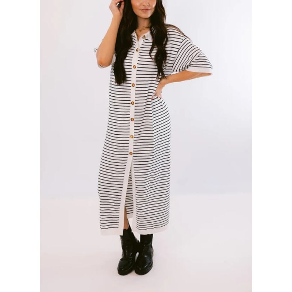 Things Between Striped Knit Sweater Polo Dress Large